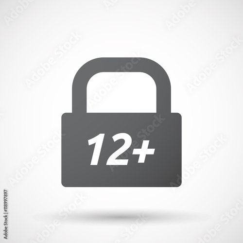 Isolated closed lock pad icon with the text 12+
