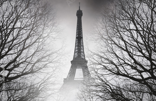 Autumn in Paris - black and white picture. Mysterious picture. 