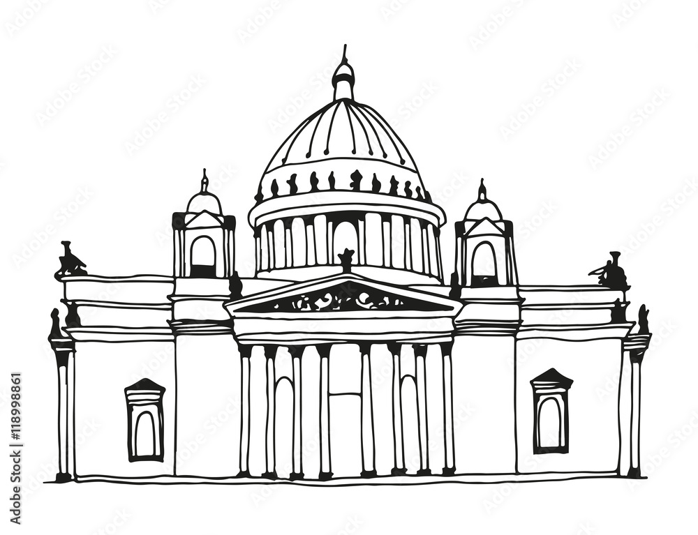 Hand drawn Saint Isaac's Cathedral in Saint Petersburg, Russia