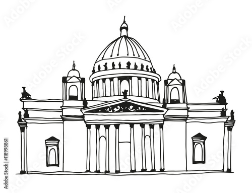 Hand drawn Saint Isaac's Cathedral in Saint Petersburg, Russia