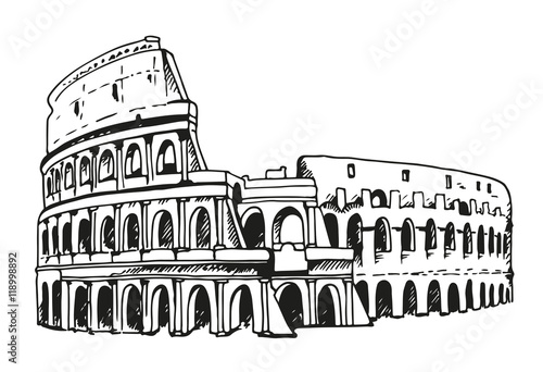 Drawing of Coliseum, Colosseum illustration in Rome, Italy