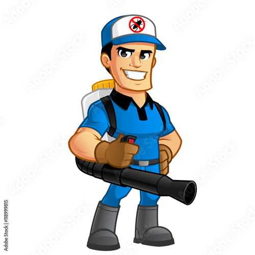 Worker with equipment pest extermination