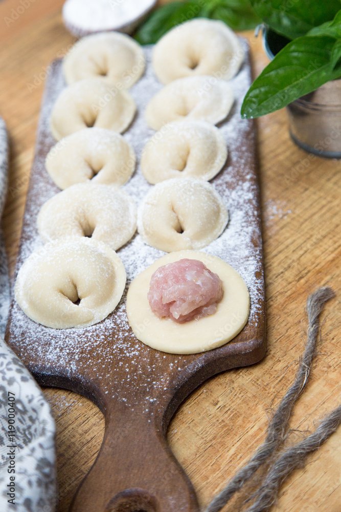 Making meat dumplings. Traditional russian food. Making meat dumplings. Traditional russian food.