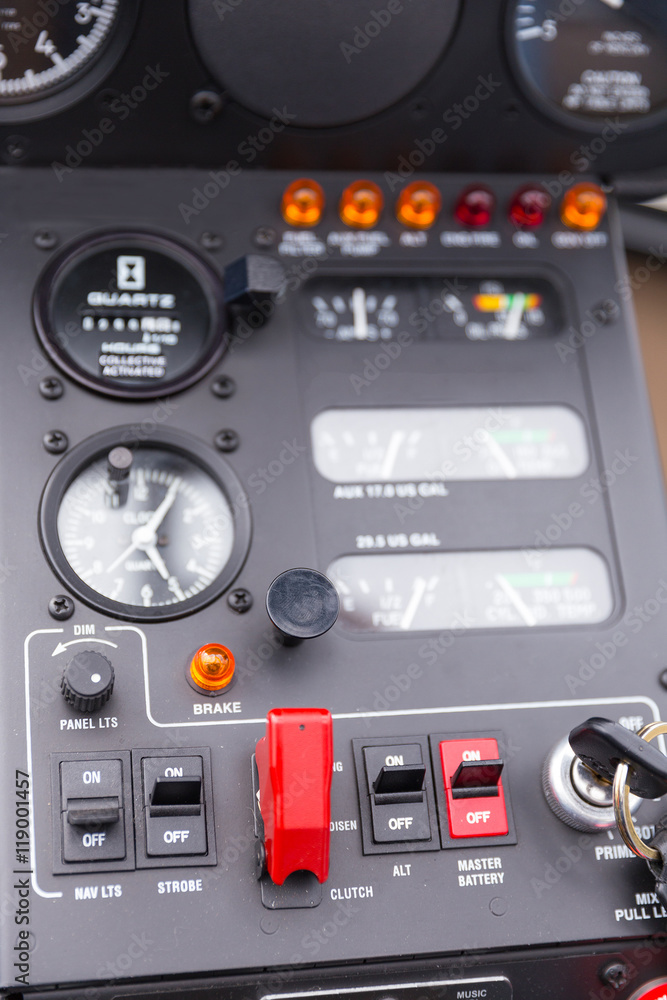 The dashboard panel in a helicopter cockpit The dashboard panel in a helicopter cockpit