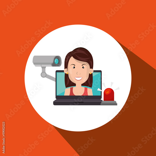 woman laptop secutiry save vector illustration eps 10