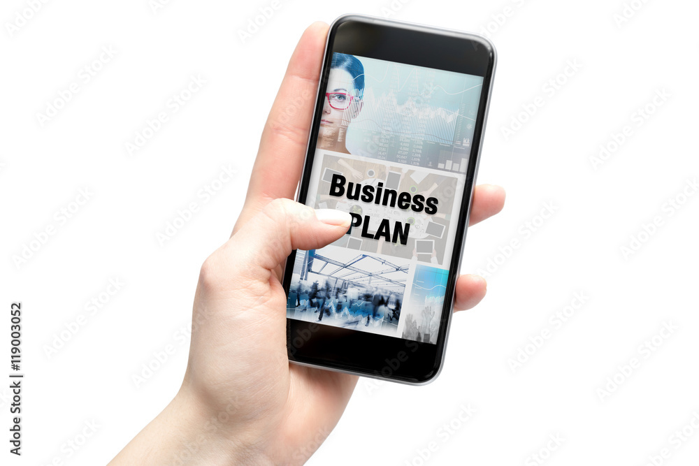 business plan on the smartphone screen. business plan on the smartphone screen.
