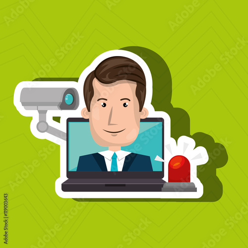 man laptop secutiry save vector illustration eps 10