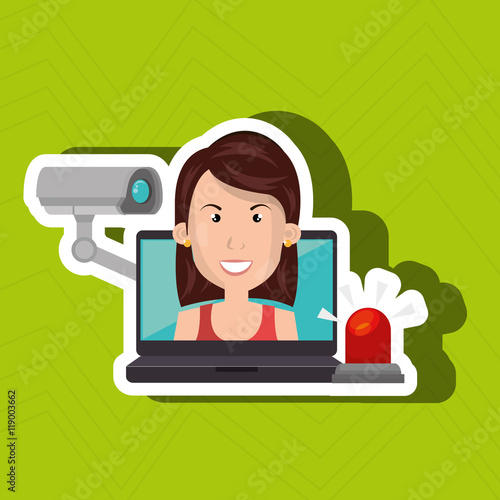 woman laptop secutiry save vector illustration eps 10