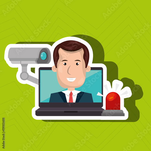 man laptop secutiry save vector illustration eps 10