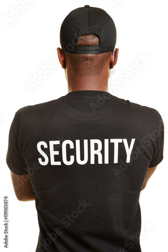 Rücken von Türsteher mit Security