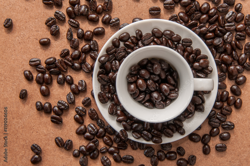 Coffee beans in the mug. Coffee beans in the mug.