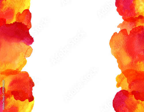 Red-orange watercolor background. Vertical banner with space for text.