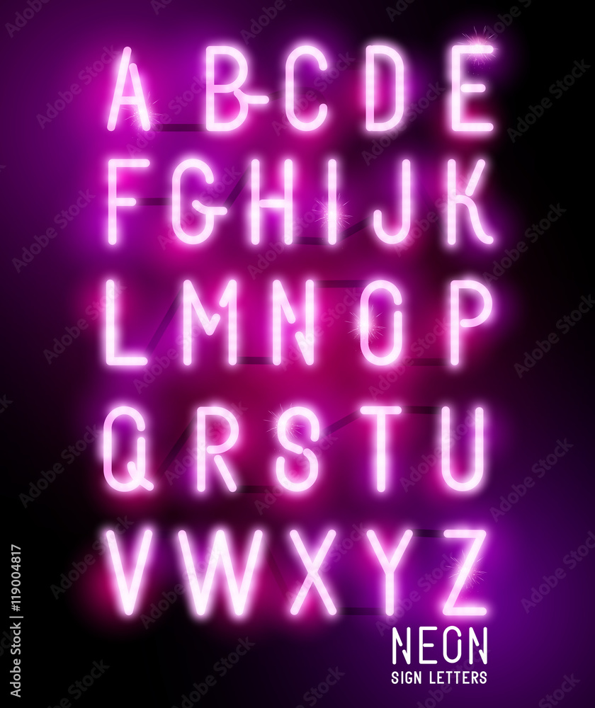 Retro glowing neon pink sign letters. Vector alphabet. Retro glowing neon pink sign letters. Vector alphabet.