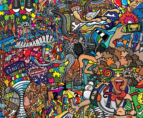 Obraz Kolaż sportowy na dużym murem, graffiti