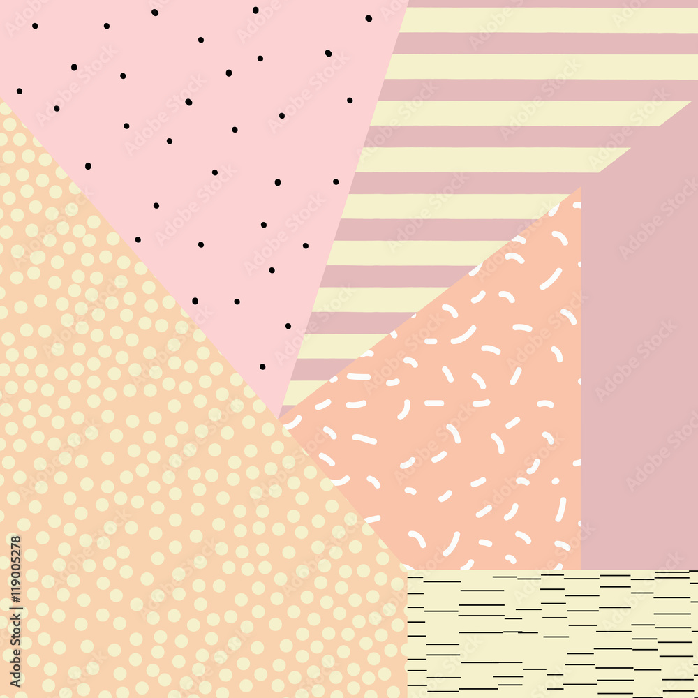 Fototapeta premium Trendy memphis style background with retro style texture, pattern and geometric elements. Vector illustration
