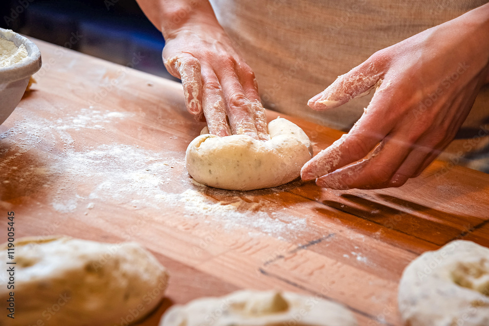 Making dough on table