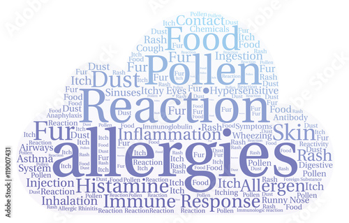 Allergies Word Cloud on a white background. 