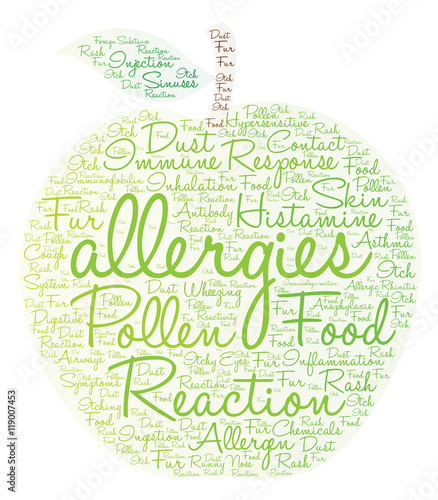 Allergies Word Cloud on a white background. 