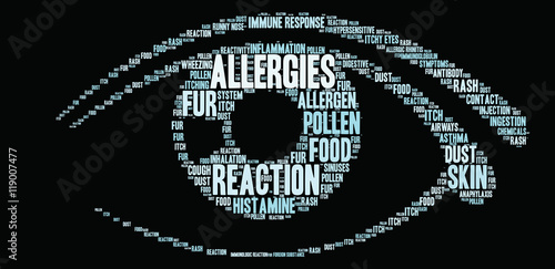 Allergies Word Cloud on a black background.