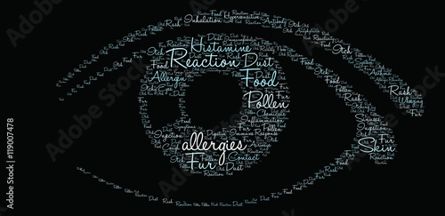 Allergies Word Cloud on a black background.