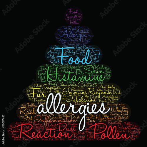 Allergies Word Cloud on a black background. 