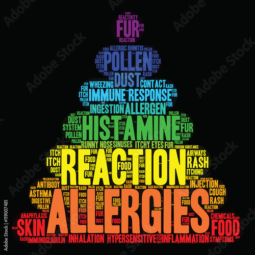 Allergies Word Cloud on a black background.