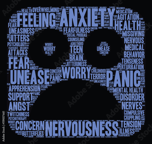 Anxiety Word Cloud on a black background. 