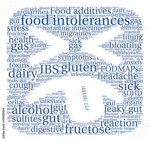 Food Intolerances word cloud on a white background. 