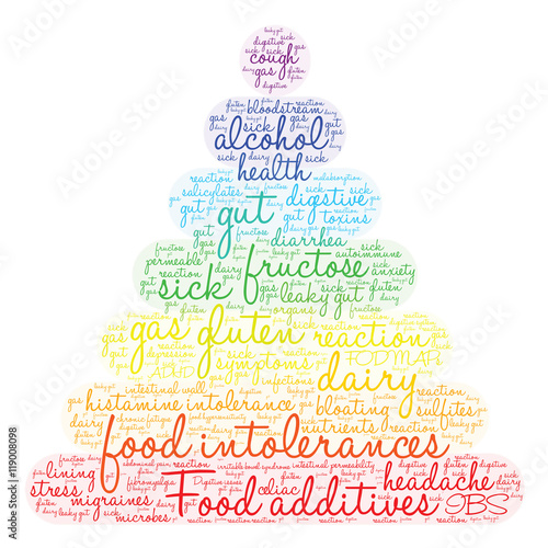 Food Intolerances word cloud on a white background. 