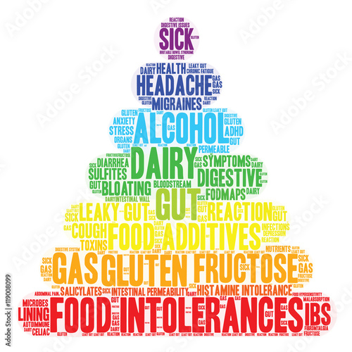 Food Intolerances word cloud on a white background. 