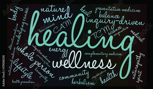 Healing Word Cloud on a black background. 