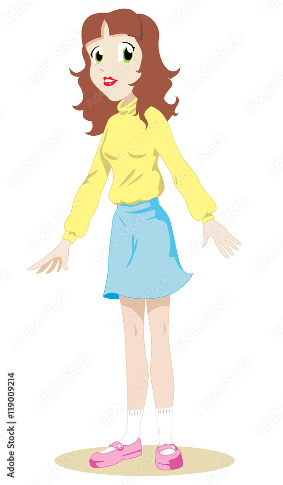 Illustration depicting a teenage girl manga style. Ideal for catalogs, informational and institutional materials