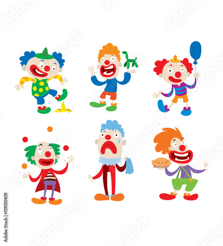 Clown character vector cartoon illustrations