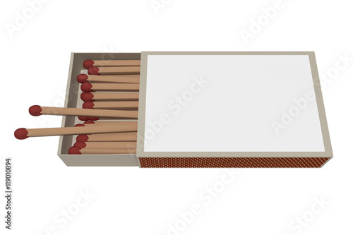 Matchbox With Matches Isolated On A White Background, 3d illustration