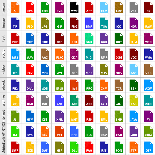Set file types icons in flat style