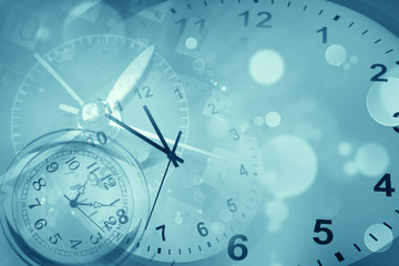 Clocks on blue abstract background