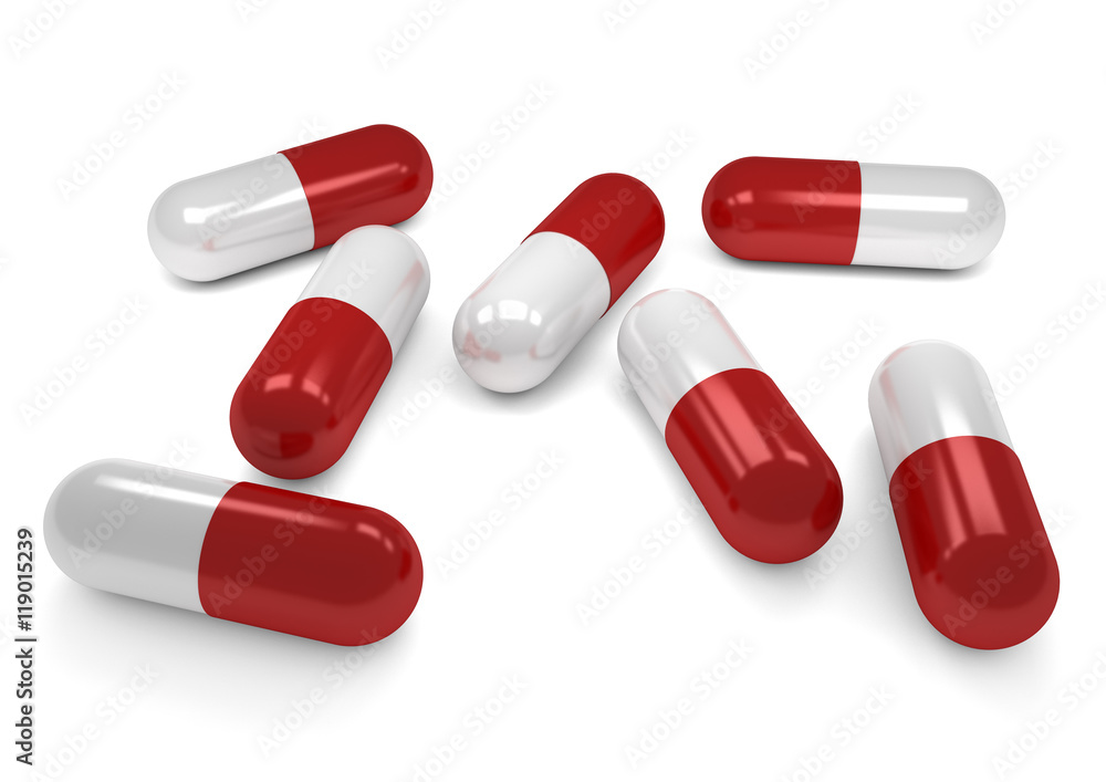 Red pills capsules isolated on white background Red pills capsules isolated on white background