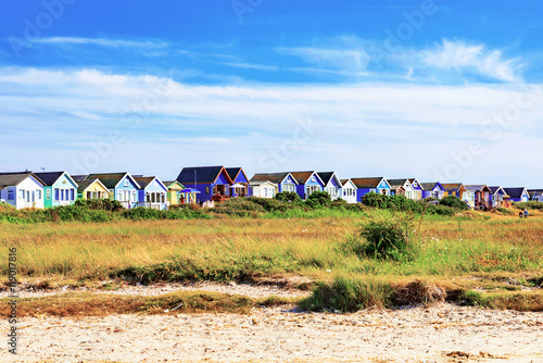 Beach huts with blue sky