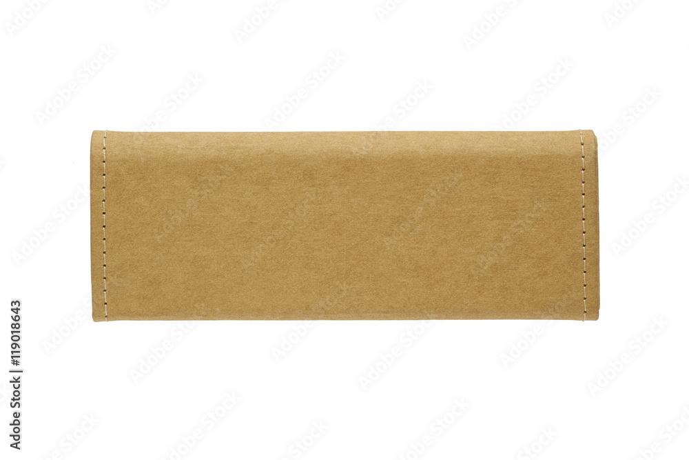 Brown sunglasses slim case leatherette on white background (Back Brown sunglasses slim case leatherette on white background (Back