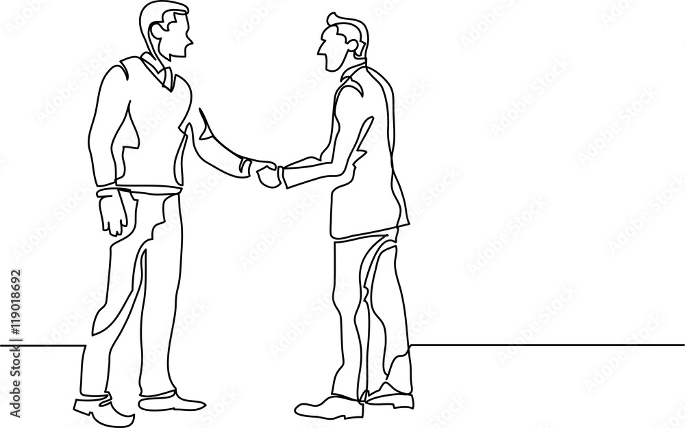 continuous line drawing of business people meeting handshake continuous line drawing of business people meeting handshake