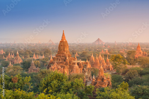 Temples of Bagan during sunrise  Myanmar