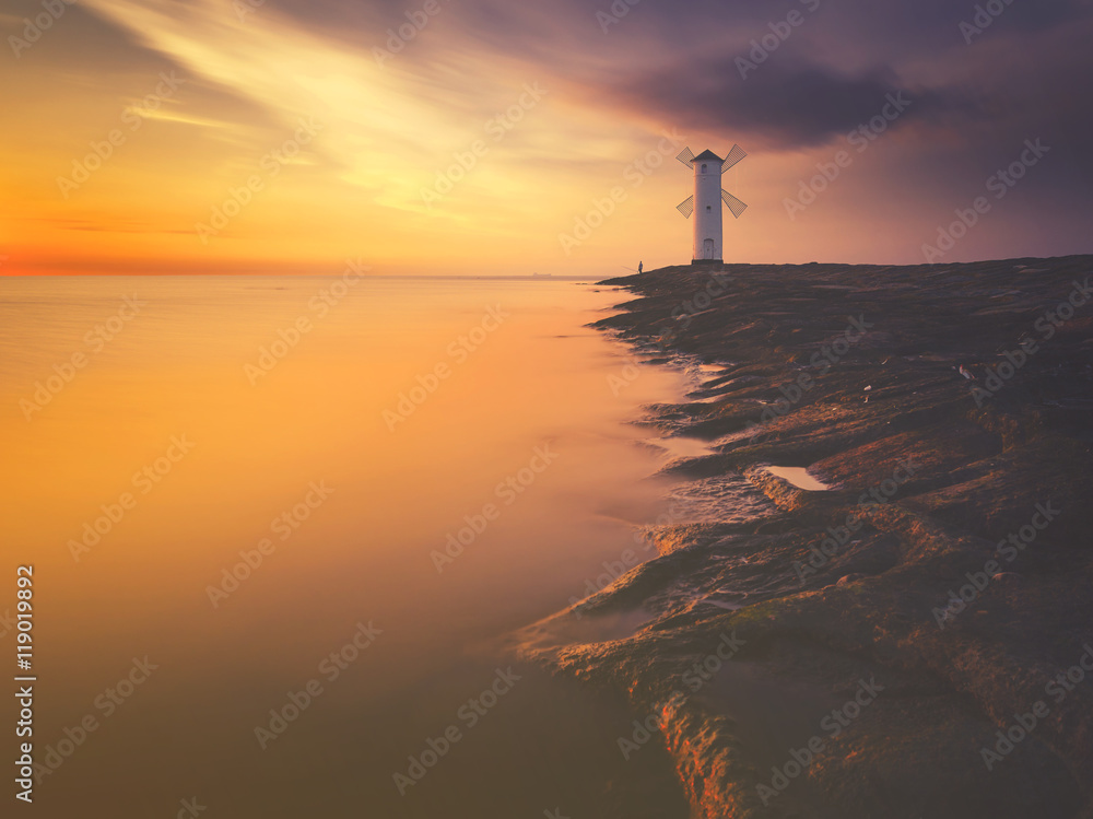 sunset over the sea,retro colors, vintage