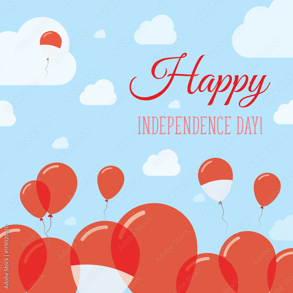 Indonesia Independence Day Flat Patriotic Design. Indonesian Flag Balloons. Happy National Day Vector Card.