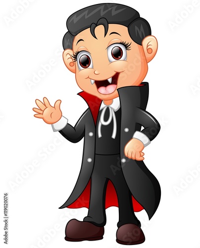Happy kid wearing dracula costume