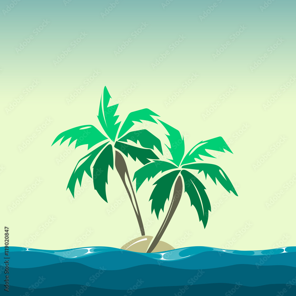 Tropical island and palm trees illustration