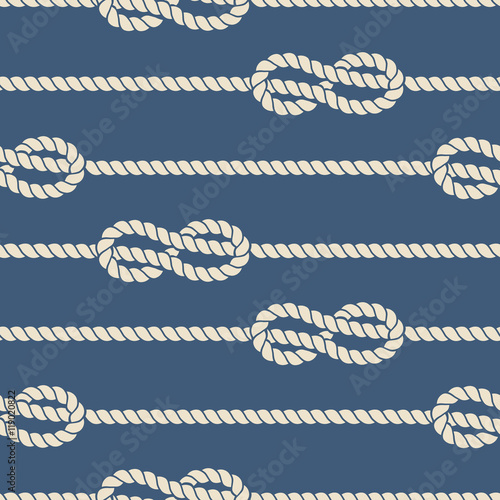 Nautical ropes with knots seamless pattern