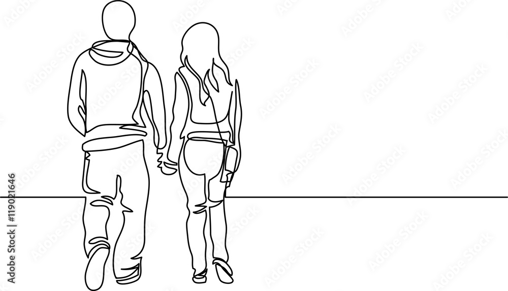continuous line drawing of walking couple continuous line drawing of walking couple