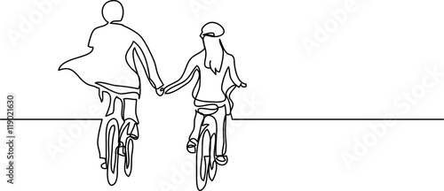 continuous line drawing of two cyclists