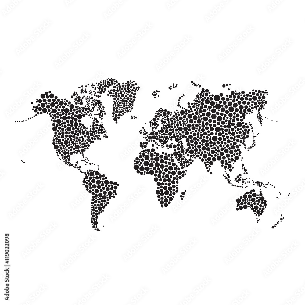 Dotted abstract world map. Circles. Vector illustration isolated on ...