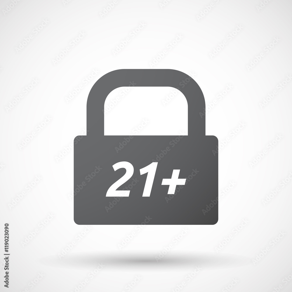 Isolated closed lock pad icon with the text 21+ Isolated closed lock pad icon with the text 21+